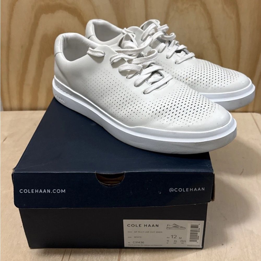 Men Cole Haan GrandPRO Rally Laser Cut Leather Casual Sneakers Size 12